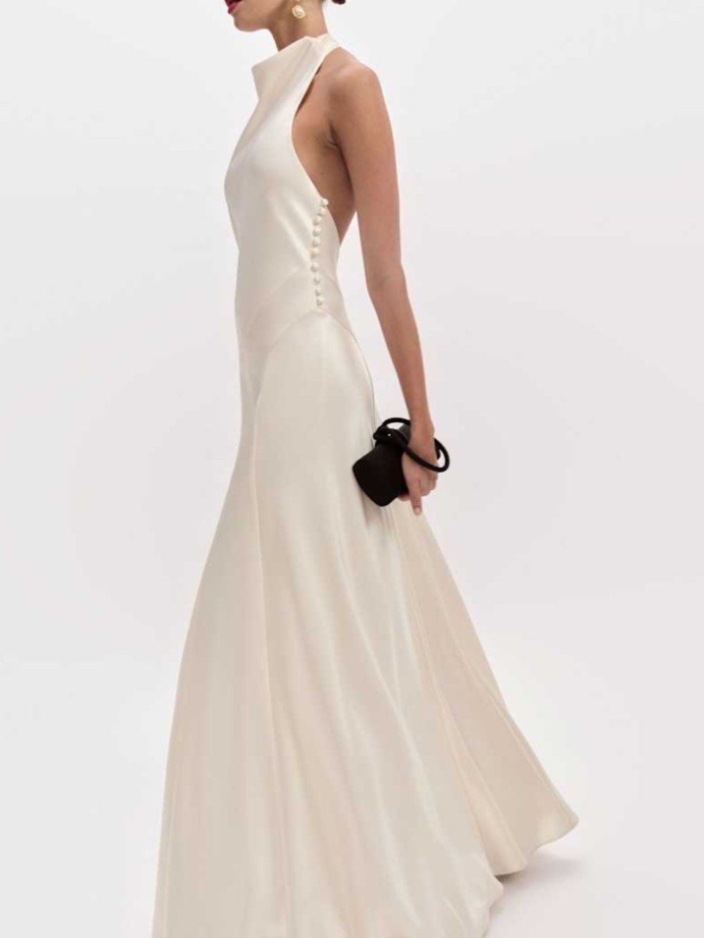 Reformation Cream High-Neck Satin Wedding Gown